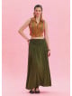 Khaki Bohemian Skirt with Elastic Waist and Drape Detail 4494